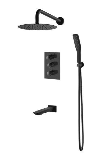 VEDO DESSO NERO Kompletny system wannowo-natryskowy podtynkowy I TERMO deszczownica o śr. 30 cm VBD4231/30/CZ/TERMO czarny mat