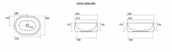 Kerasan 460588 F10 umywalka 56X44 nablatowa owalna BRUNO MATT