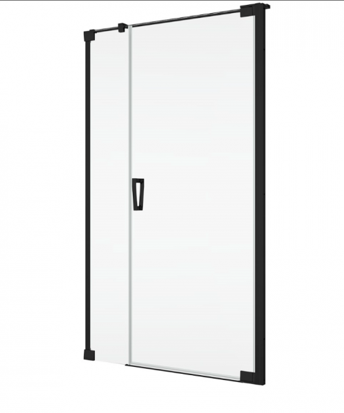 Ronal Sanswiss drzwi wahadłowe jednoczęściowe lewe ze ścianką stałą w linii 80-140x0-200 cm, szkło przezroczyste, profile BLACK LINE czarny mat CA31CGSM10607