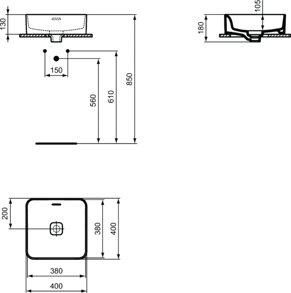 DUPLIKAT: Ideal Standard Strada II umywalka 40x40 cm nablatowa kwadratowa biała T296301