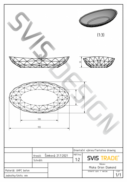 S.V.I.S. Design MISKA 19 CM DIAMOND BASIC - BARDZO CIEMNOSZARY, BEZ DEKORU, BEZ LAKIERU