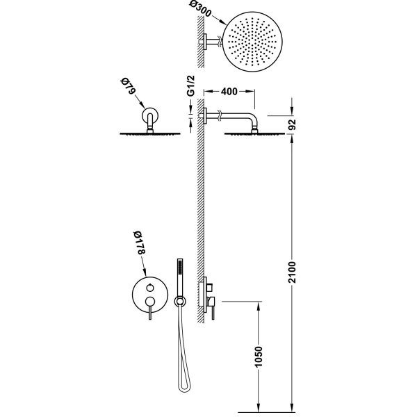 Tres STUDY zestaw prysznicowy podtynkowy  Rapid-box złoty matowy 26238004OM