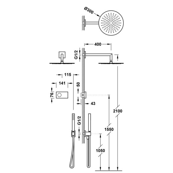 Tres SHOWER TECHNOLOGY ZESTAW ELEKTRONICZNEJ BATERII TERMOSTATYCZNEJ PODTYNKOWEJ 2-DROŻNEJ SHOWER TECHNOLOGY BLUE EDITION PRYSZNICOWE-09286558OPM