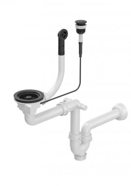 Quadron Odpływ PUSH TO OPEN 3 1/2&quot; z syfonem 1-komorowy Power Colour pure carbon (GRANIT-pionowy), save space, przycisk okrągły (13PB3-P2A-BLM) OP1SS3