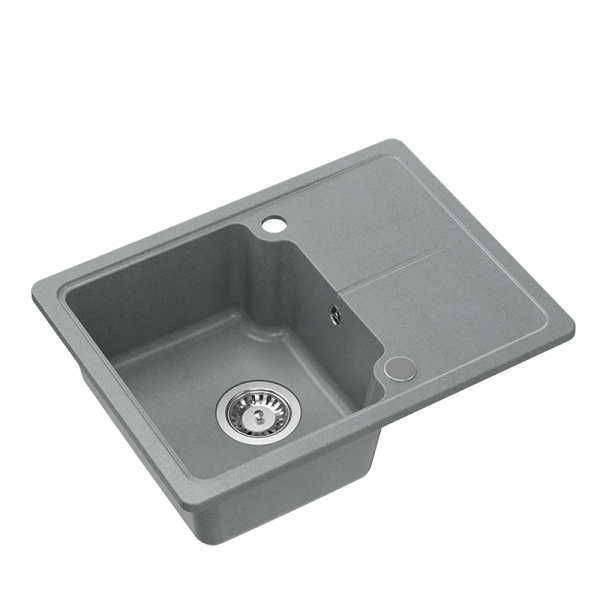 Quadron BABY JOHNNY 116 GraniteQ zlewozmywak granitowy silver stone (szary) 1-komorowy z/o (58x44x18), z syfonem i zaślepką stal szlachetna HCQBJ5844SZK