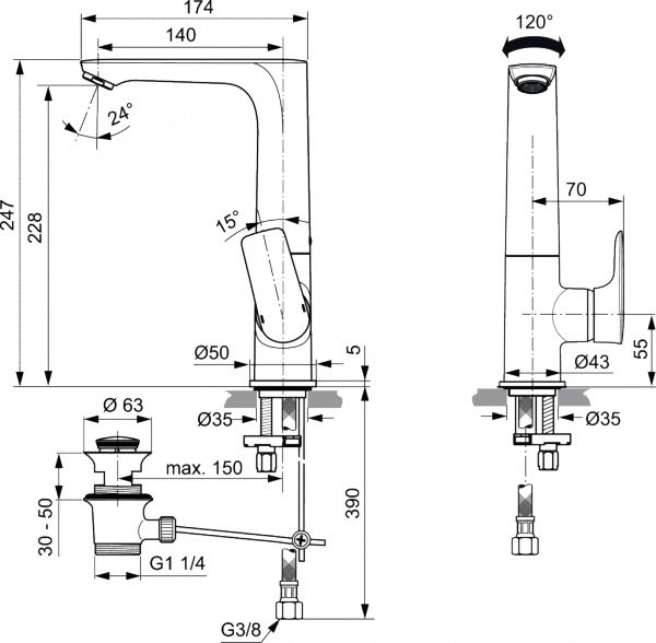 Ideal Standard Connect Air Bateria umywalkowa z korkiem złoto szczotkowane połysk A7020A2