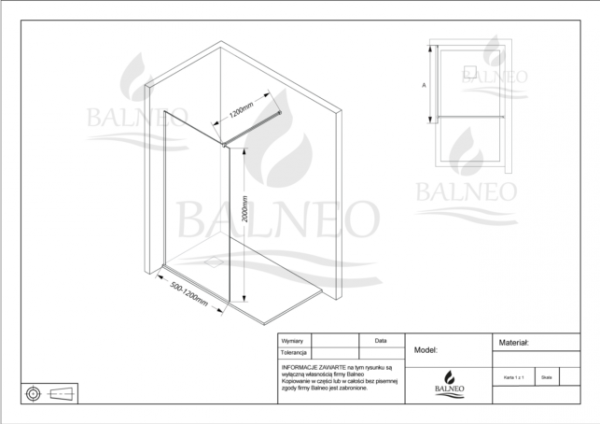 Balneo Ścianka prysznicowa Beira 50 x 200 cm transparentna 8 mm czarna K0101010110-1