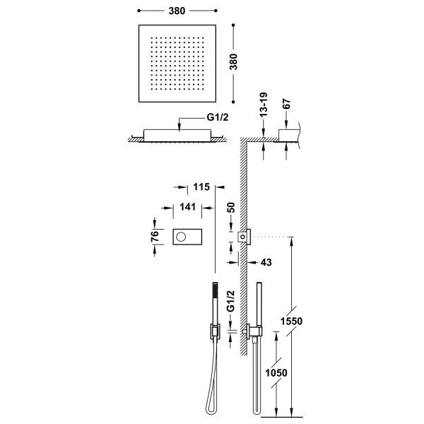 Tres SHOWER TECHNOLOGY ZESTAW ELEKTRONICZNEJ BATERII TERMOSTATYCZNEJ PODTYNKOWEJ 2-DROŻNEJ SHOWER TECHNOLOGY BLUE EDITION PRYSZNICOWE-09288552NM