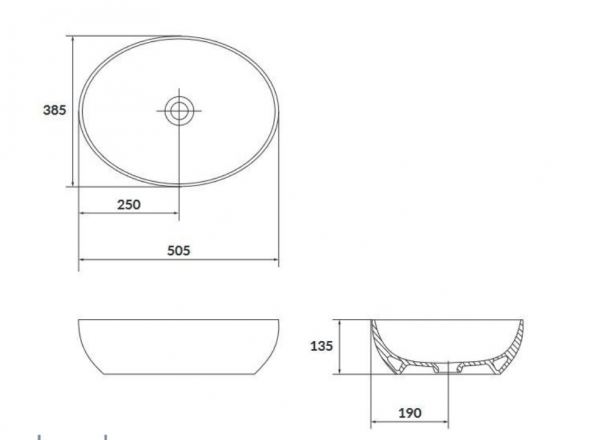 Cersanit LARGA Umywalka nablatowa elipsa ANTRACYT MAT (50X38) K677-014
