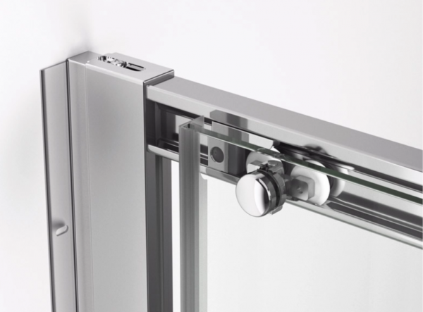 Ronal wejście narożne lewe na wymiar z drzwiami rozsuwanymi, kabina asymetryczna 90,1-120x0-200 cm, szkło Durlux 200, profile biały TLSGSM20422