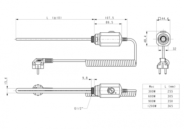Termix Grzałka elektryczna RD10 900W do grzejników łazienkowych RD10900BI biały