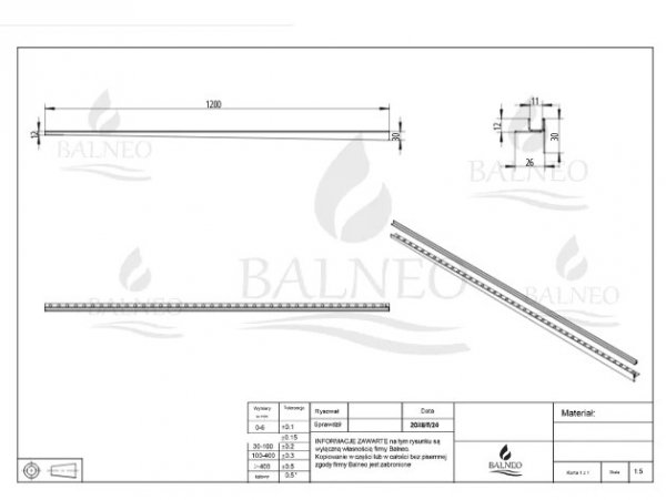 Balneo Listwa spadkowa do szkła lewa 120 cm miedziana D0101040202-1