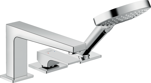 32550000 Hansgrohe Metropol 3-otworowa jednouchwytowa bateria na brzeg wanny z uchwytem jednoramiennym, Secuflex