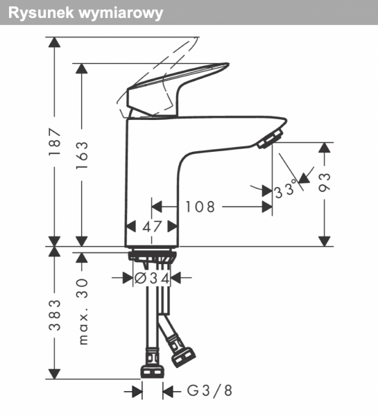 Hansgrohe Logis Jednouchwytowa bateria umywalkowa 100 bez kompletu odpływowego czarny mat 71101000
