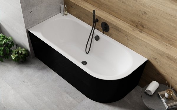 Besco Avita A-line Matt B&amp;W wanna wolnostojąca czarny mat/biały połysk 150 P + syfon złoty z napełnieniem przez przelew WAA15AMPZN