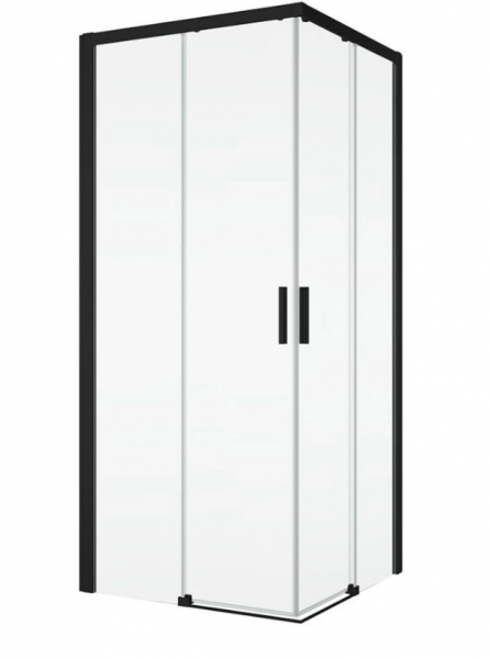 Ronal wejście narożne z drzwiami rozsuwanymi, kompletna kabina symetryczna 100x200 cm, szkło Durlux 200, profile BLACK LINE czarny mat TLSAC1000622