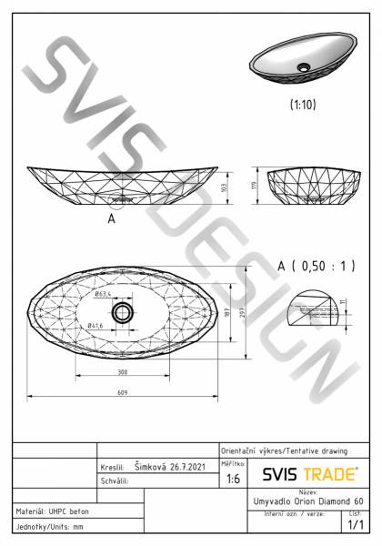 S.V.I.S. Design UMYWALKA 60 CM DIAMOND HARDCORE - CEGLASTY, BEZ DEKORU, BEZ LAKIERU
