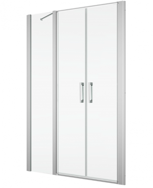 Ronal drzwi wahadłowe dwuczęściowe na wymiar ze ścianką stałą w linii 150,1-180x0-200 cm, szkło przezroczyste, profile Srebrny połysk D22T32SM25007