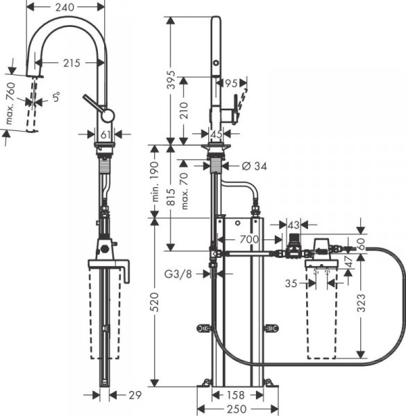 Hansgrohe Aqittura M91 Bateria kuchenna z wyciąganą wylewką z filtrem czarny mat 76826670