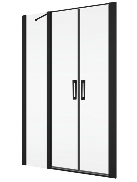 Ronal drzwi wahadłowe dwuczęściowe ze ścianką stałą w linii 140x200 cm, szkło przezroczyste, profile BLACK LINE czarny mat D22T32080600607