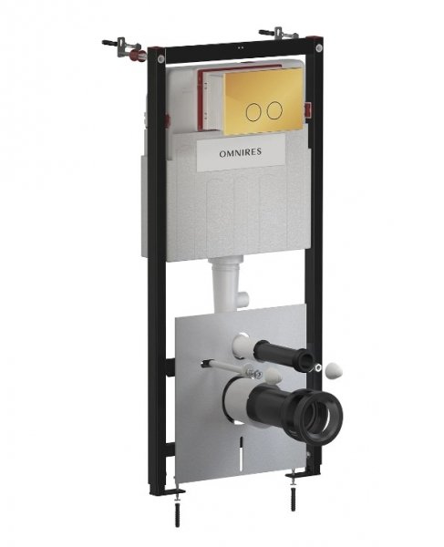 Omnires Eco Flush Set STRONGFRAME stelaż podtynkowy z ECO spłukiwaniem do miski toaletowej + STEEL-R45 przycisk spłukujący ze stali nierdzewnej złoty połysk STFWCECO1R45RGL