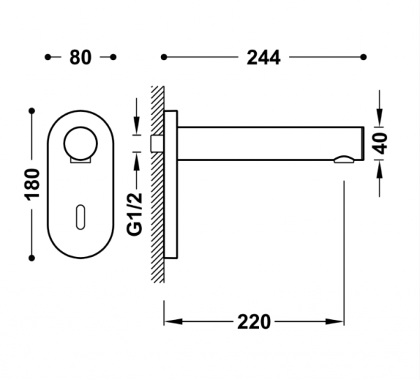 Tres Baterie Elektroniczne Elektroniczna bateria naścienna 1-drożna umywalkowa 39210308