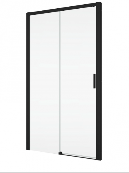 Ronal drzwi jednoczęściowe prawe ze ścianką stałą na wymiar 100-180x0-200 cm, szkło przezroczyste, profile BLACK LINE czarny mat TLS2DSM10607