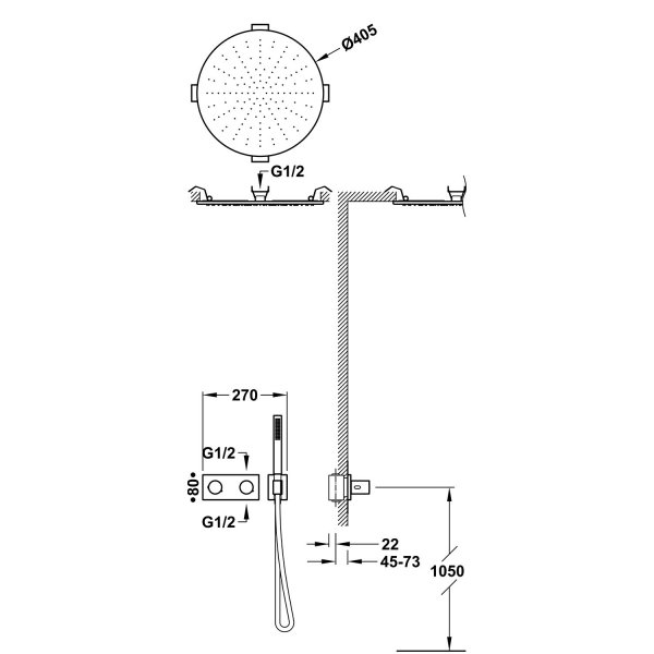 Tres B-SYSTEM Zestaw baterii termostatycznej podtynkowej 2-drożnej B-system prysznicowej-30735206AC