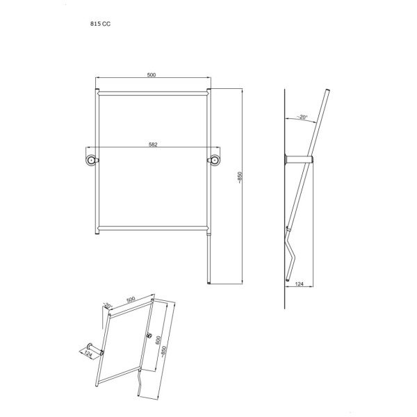 ANDEX Bez Barier  Lustro uchylne z ramą i rączką szkło bezpieczne-certyfikat- 835CC chrom