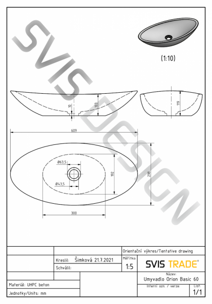  S.V.I.S.Design UMYWALKA 60 CM ORION BASIC - THRILL, NIEBIESKI, LAKIER MATOWY