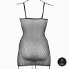 Short dress with fishnet structure and spaghetti straps
