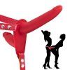 Podwójny czerwony strap on z wibracjami dla kobiet