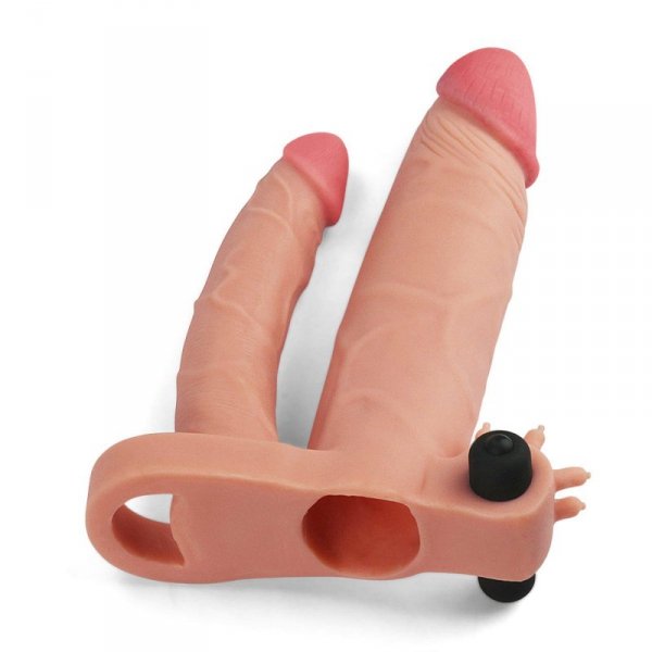 Add 1&quot;&quot; Pleasure X Tender Vibrating Double Penis Sleeve