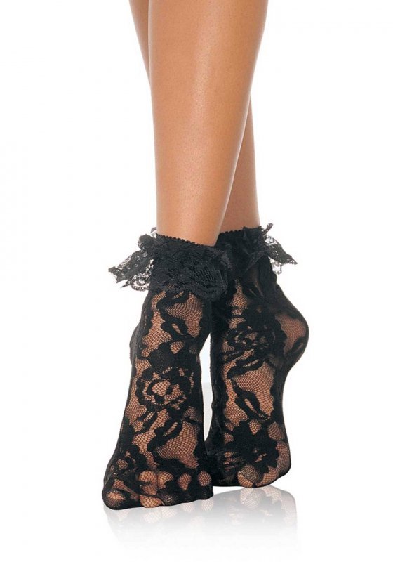 Lace Anklet With Ruffle Black