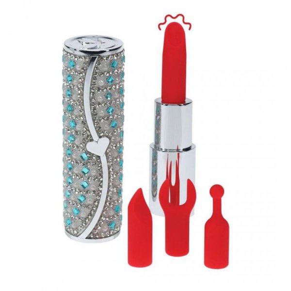 Tiffany - Lipstick Vibrator with 4 Attachments - Blue