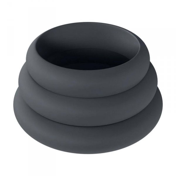 Wide O Silicone Cockring Set of 3 - S/M/L - Black