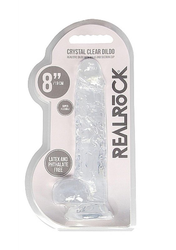 Przezroczyste dildo 20 cm REALROCK CRYSTAL CLEAR z jądrami