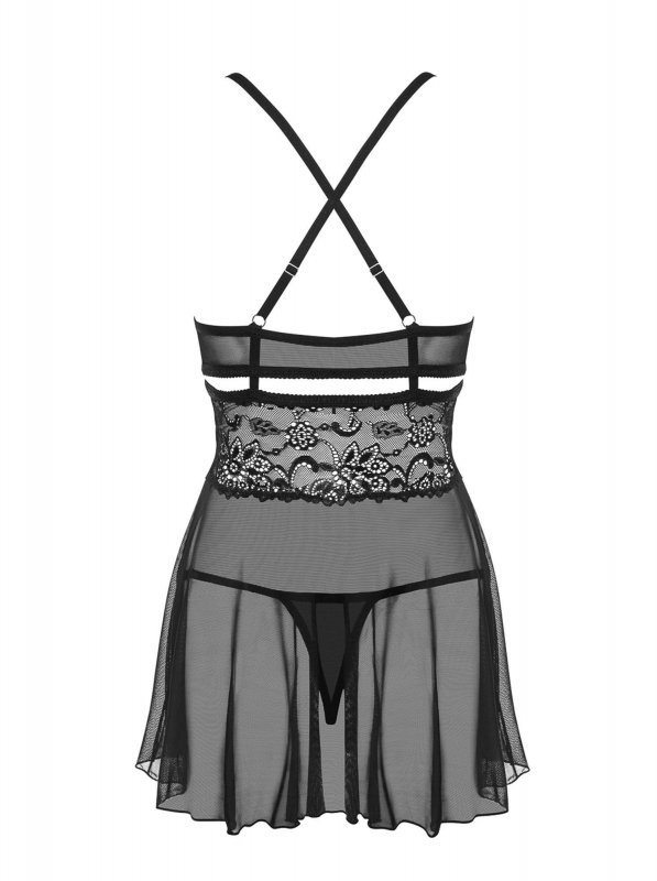 Bielizna-838-BAB-1 babydoll i stringi czarna  S/M