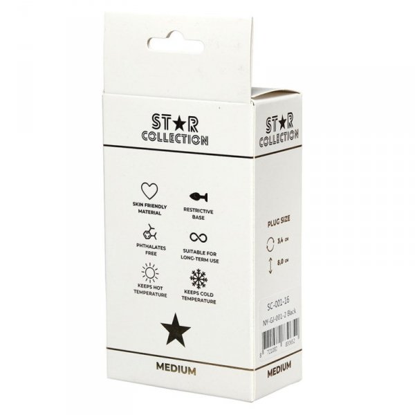 Star Collection - Black Silicone Anal Plug M - Clear Stone