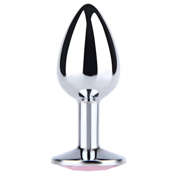 Silver Medium Butt Plug with Blue Diamond