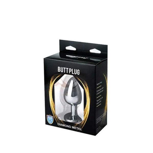 Silver Medium Butt Plug with White Diamond