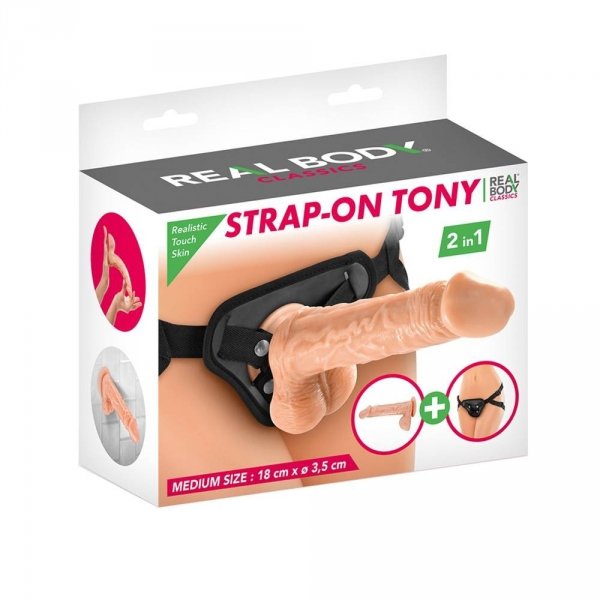 Strap-On Tony 2in1 mocna uprząż i doskonałe dildo 18cm