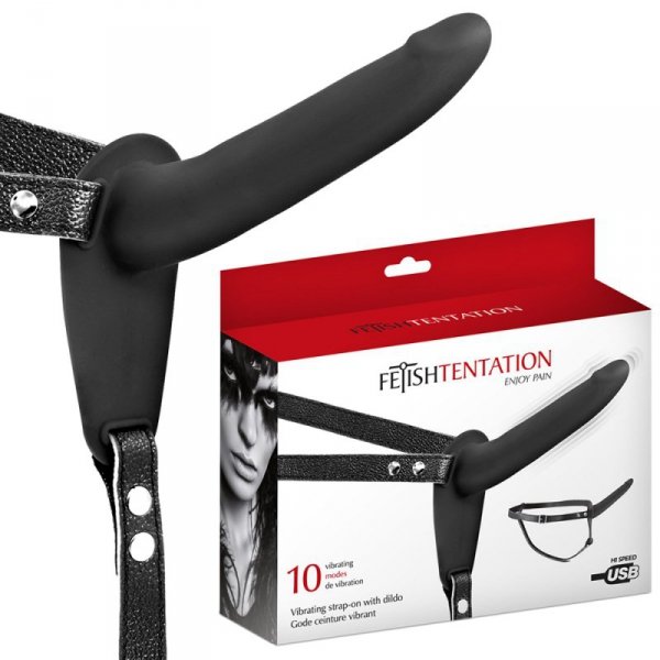 Strap on z wibracjami na pasie. Vibrating strap on black