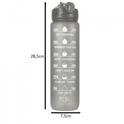 Butelka na wodę bidon ze słomką uchwytem miarką motywacyjną na siłownię BPA free Tritan 1l czarna