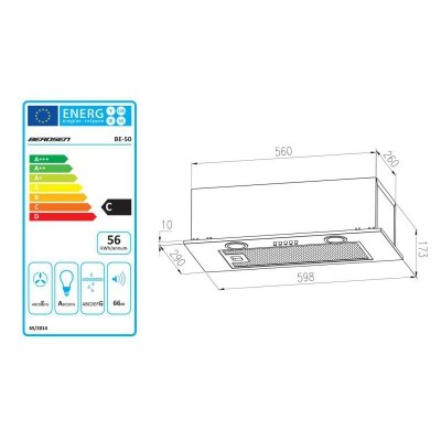 Okap kuchenny podszafkowy 60 cm Inox BE-50
