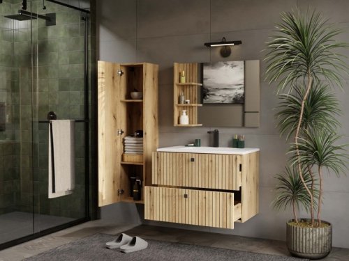 SZAFKA POD UMYWALKĘ TIGO 80 2S DĄB EVOKE 2 SZUFLADY RYFLOWANY FRONT WISZĄCA
