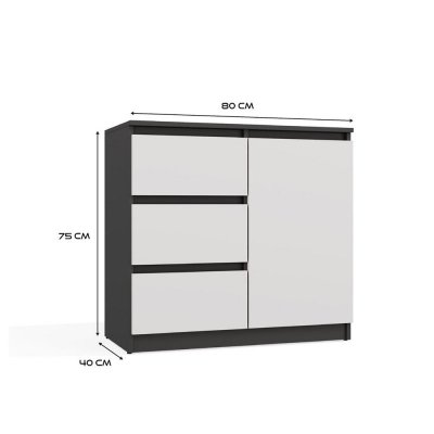 Komoda Malwa 1D3S ANTRACYT / BIAŁY