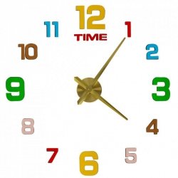 Zegar ścienny naklejany 12 cyfr 80-90 cm żółte wskazówki kolorowy