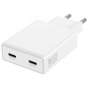 Ładowarka sieciowa PDPlug 65W GaN 2xUSB-C Biała