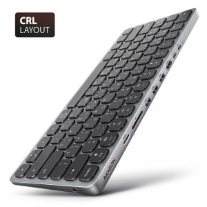 AXAGON Klawiatura HMC-KB-CRL USB-C 5Gbps z wieloportowy hub 9in1, SD/microSD, 3x USB-A, HDMI 4K/60Hz, PD 100W, Audio, Cyrillic l